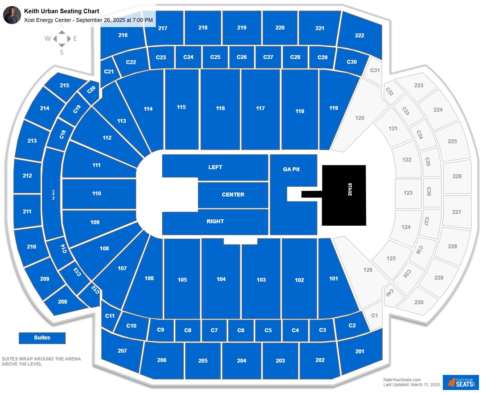 Keith Urban seating chart Xcel Energy Center