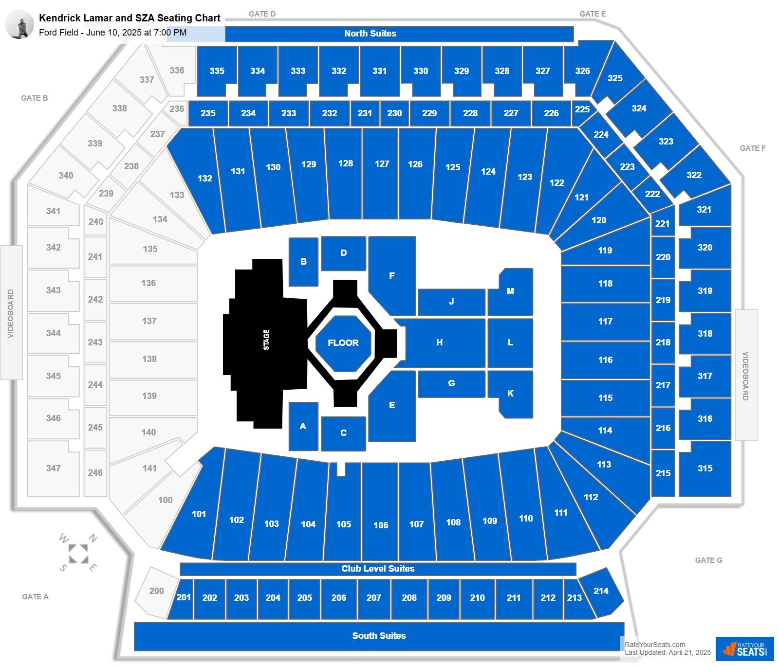 Kendrick Lamar and SZA seating chart Ford Field