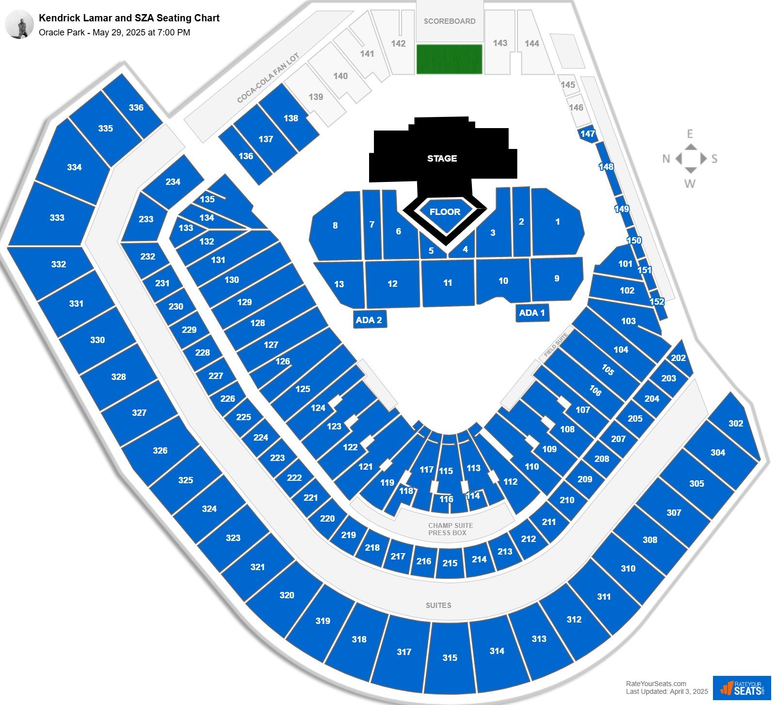 Kendrick Lamar and SZA seating chart Oracle Park