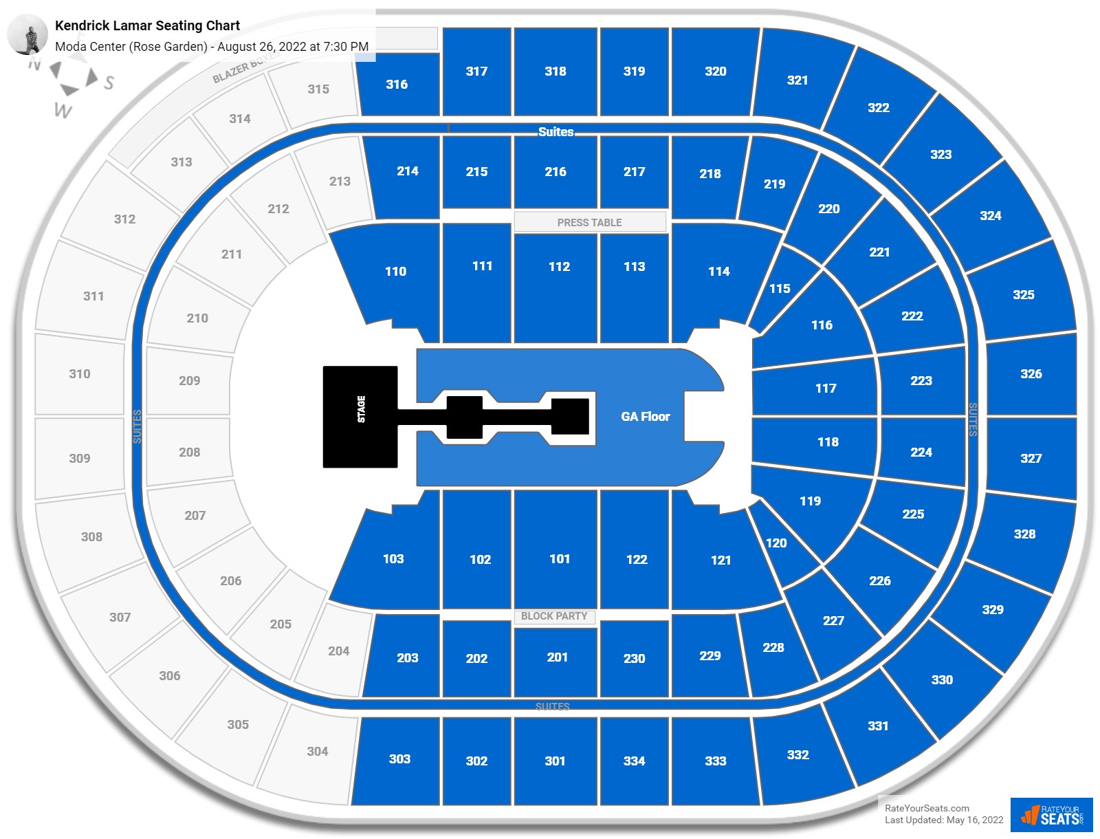Kendrick Lamar seating chart Moda Center (Rose Garden)