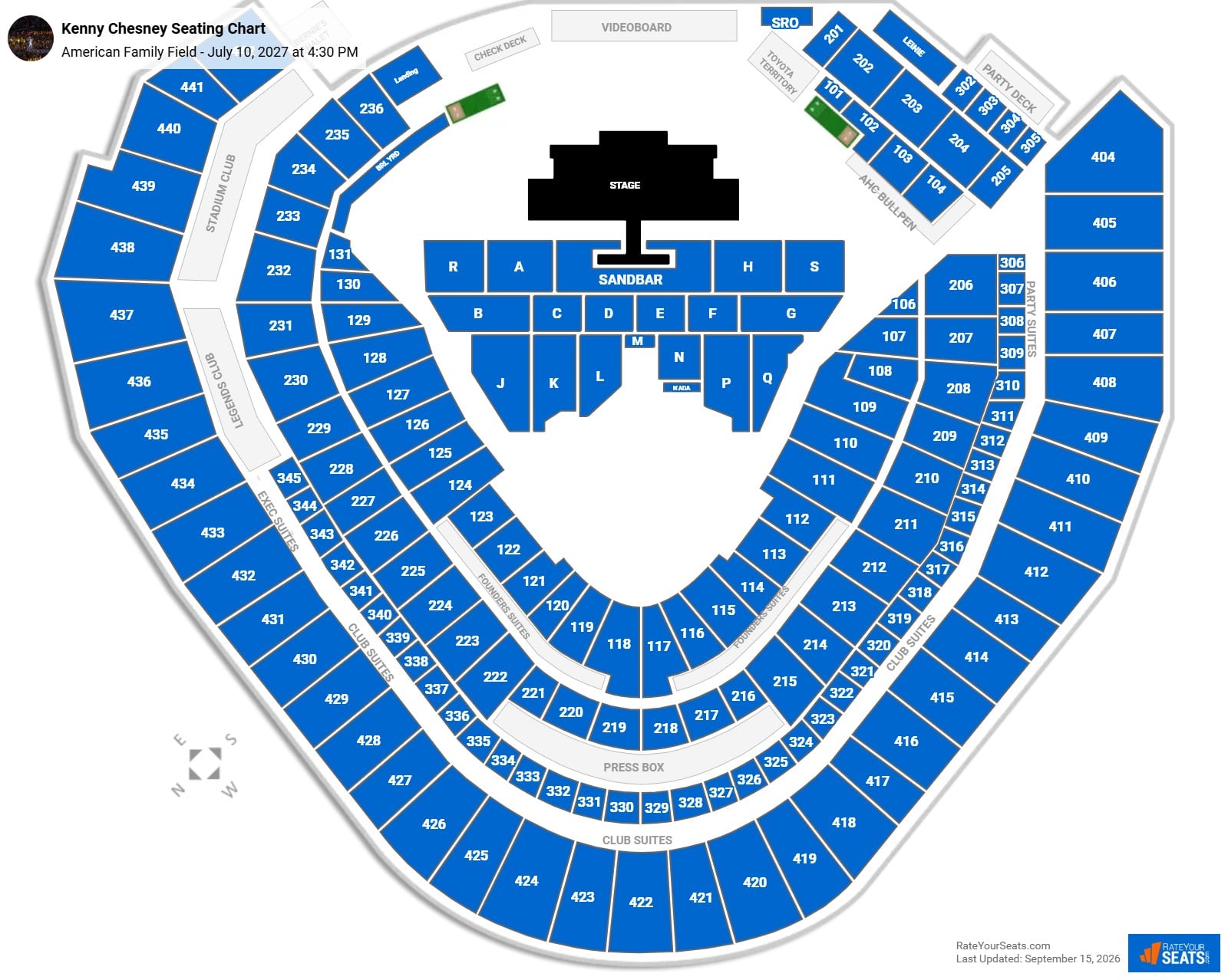 Kenny Chesney Seating Chart at American Family Field