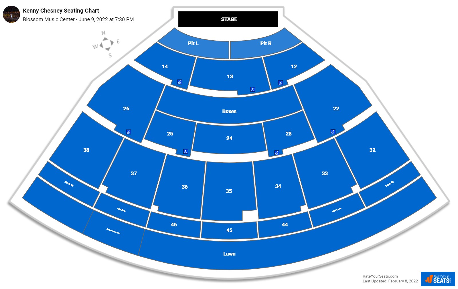 Kenny Chesney seating chart Blossom Music Center