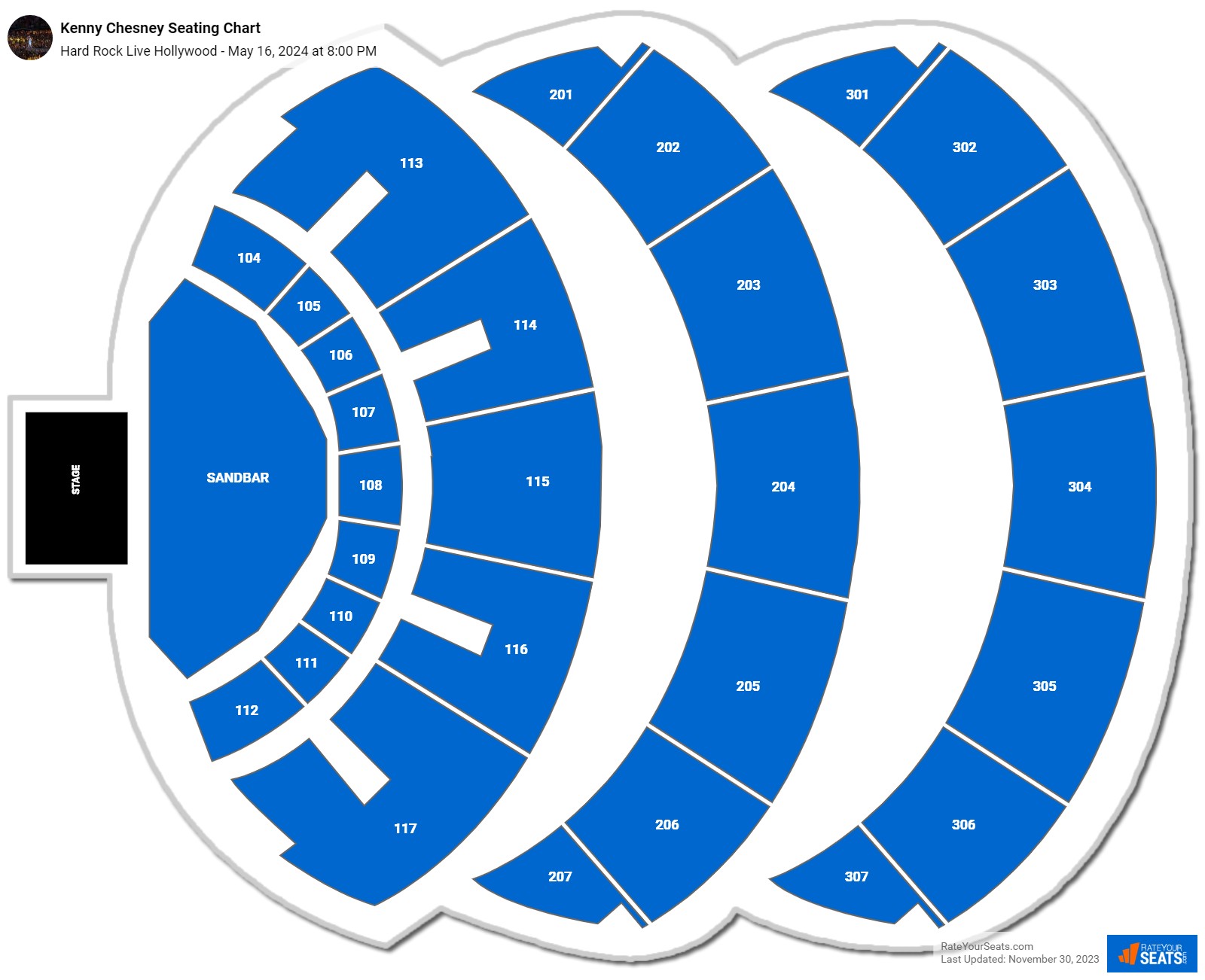 Kenny Chesney seating chart Hard Rock Live Hollywood