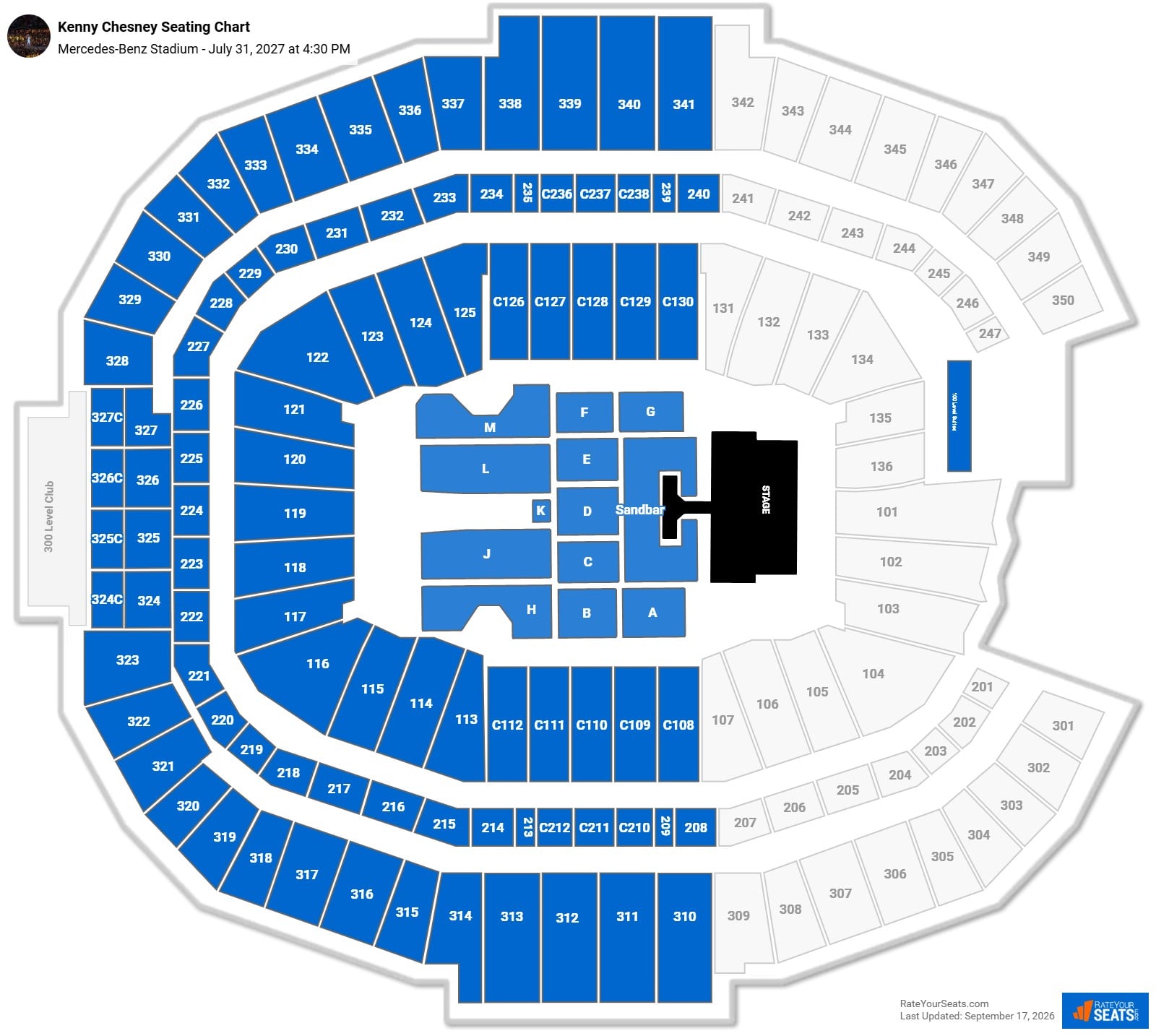 Kenny Chesney Seating Chart at Mercedes-Benz Stadium