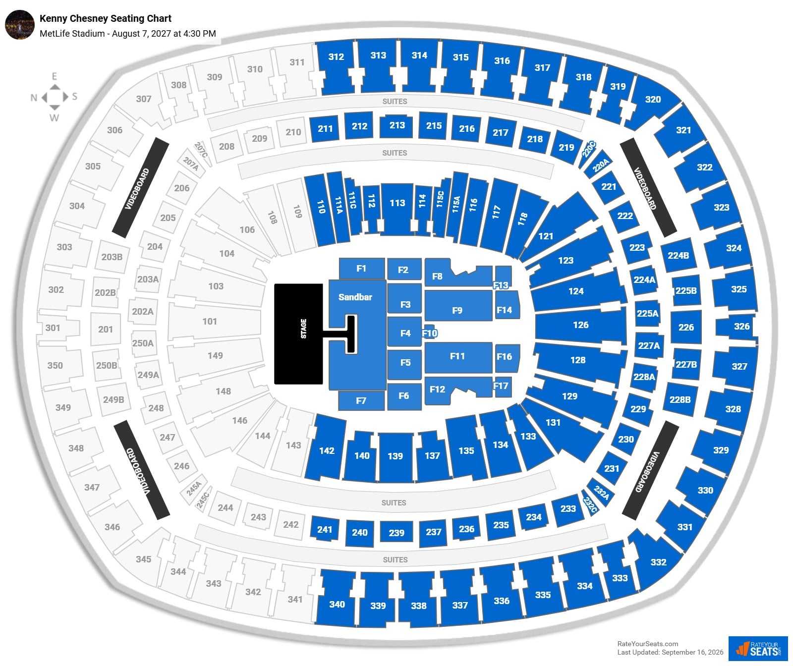 Kenny Chesney Seating Chart at MetLife Stadium