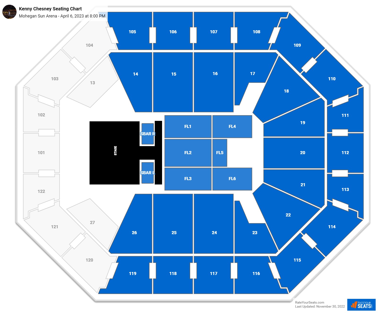 Kenny Chesney seating chart Mohegan Sun Arena