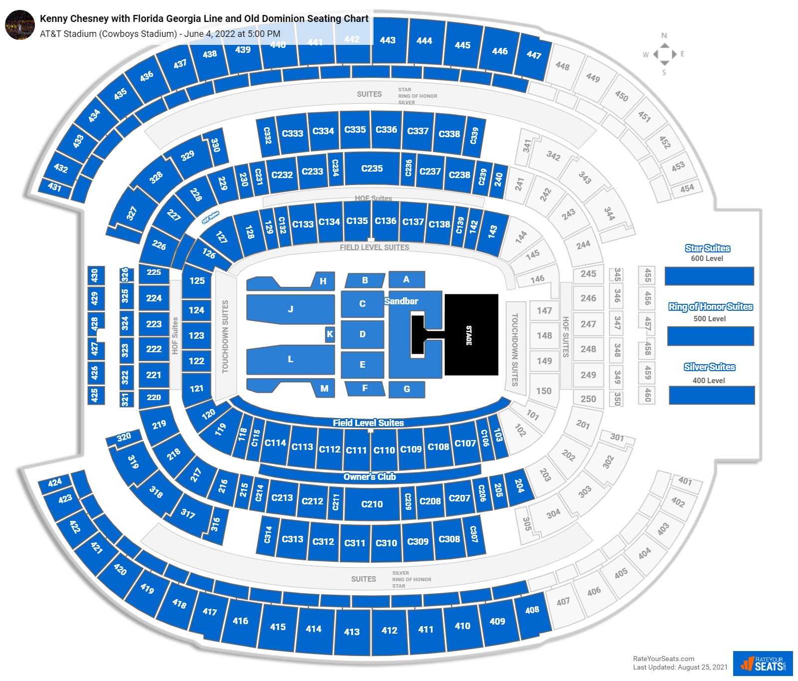 Kenny Chesney seating chart AT&T Stadium (Cowboys Stadium)