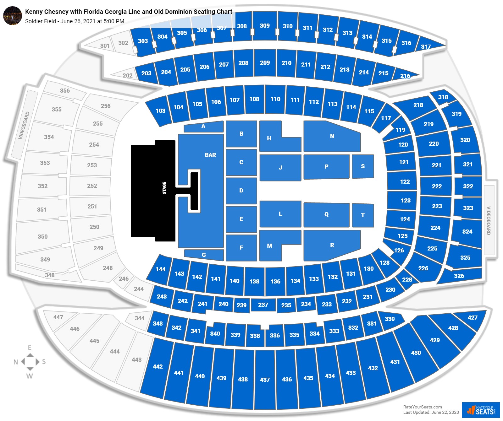 Kenny Chesney with Florida Georgia Line and Old Dominion seating chart Soldier Field