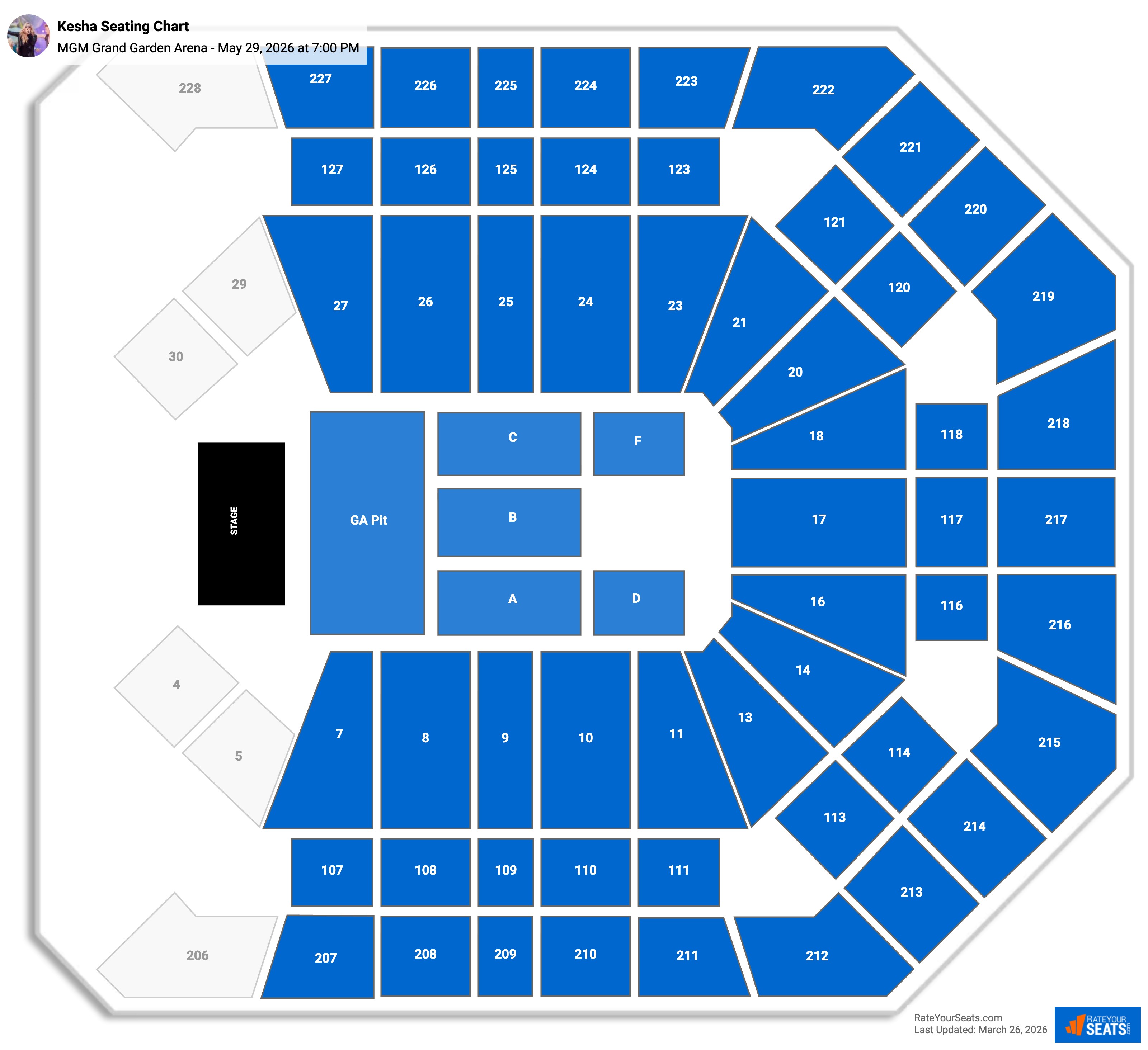 Kesha seating chart MGM Grand Garden Arena