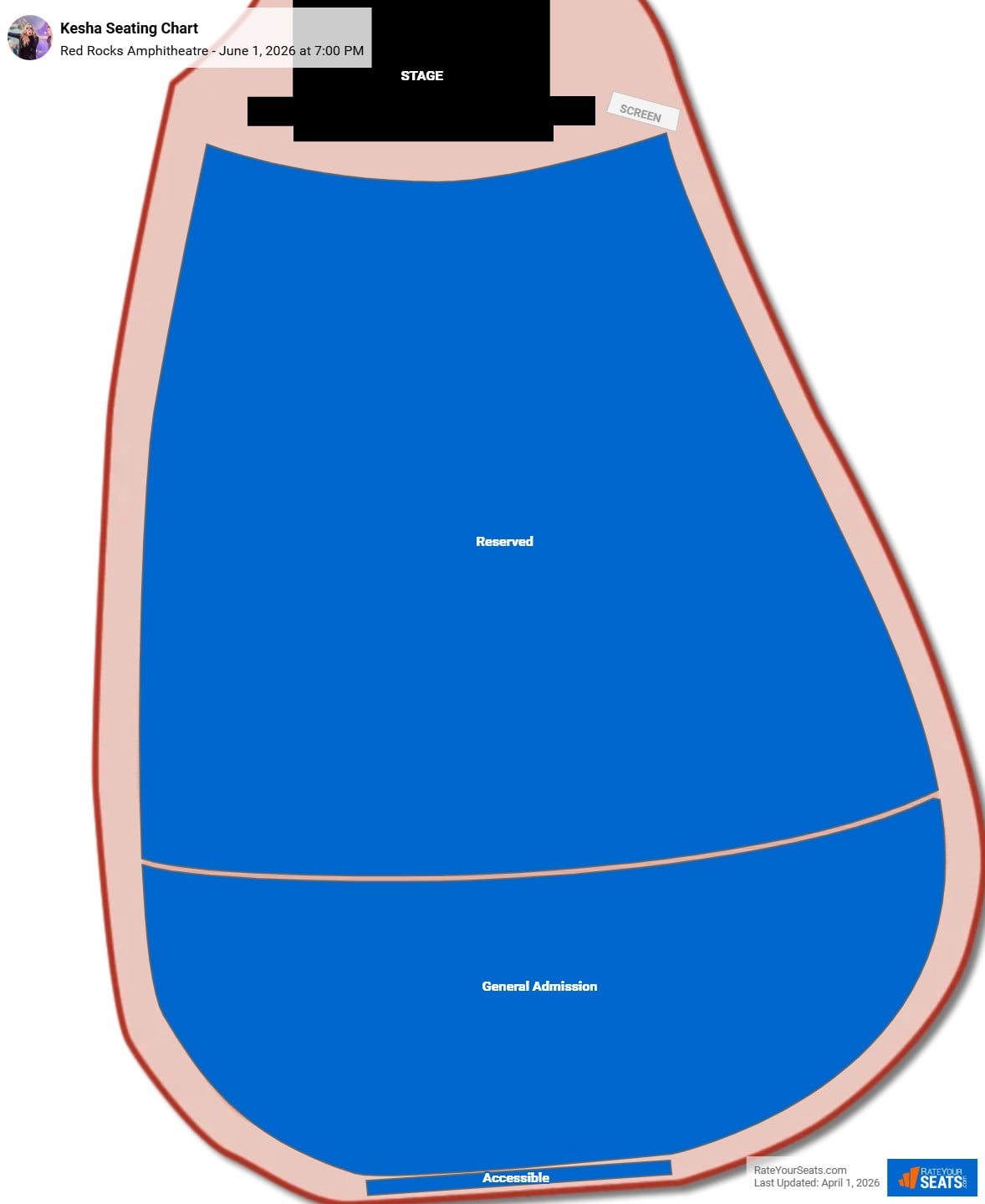 Kesha seating chart Red Rocks Amphitheatre