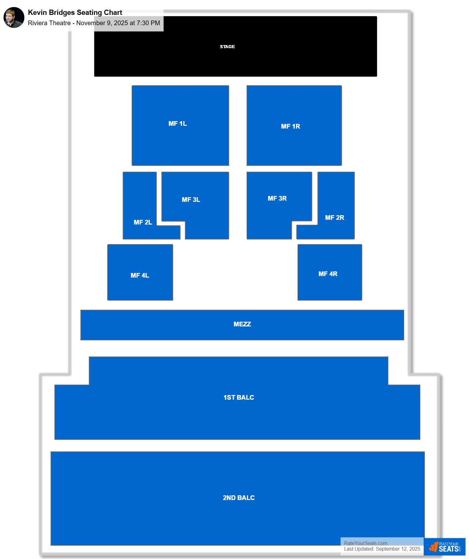 Kevin Bridges seating chart Riviera Theatre