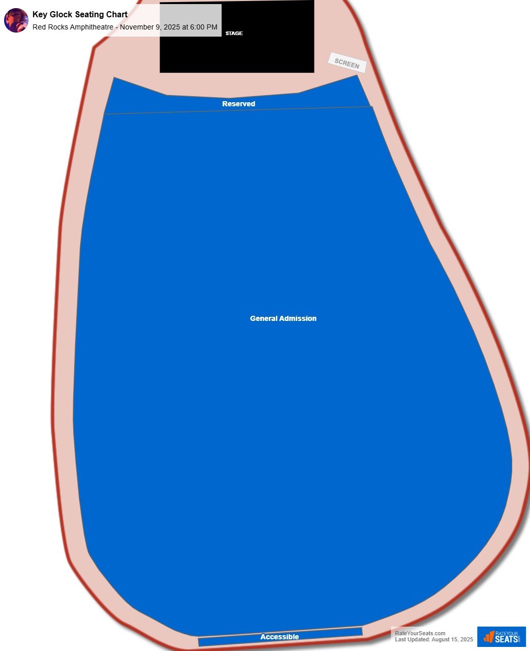 Key Glock seating chart Red Rocks Amphitheatre