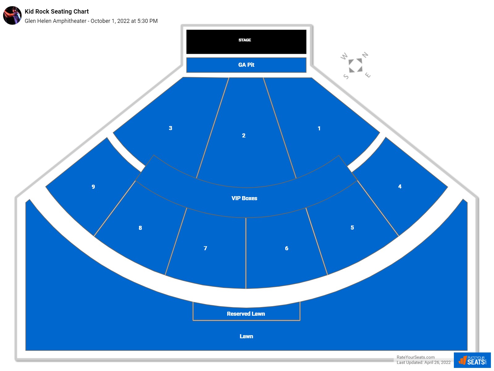 Kid Rock seating chart Glen Helen Amphitheater