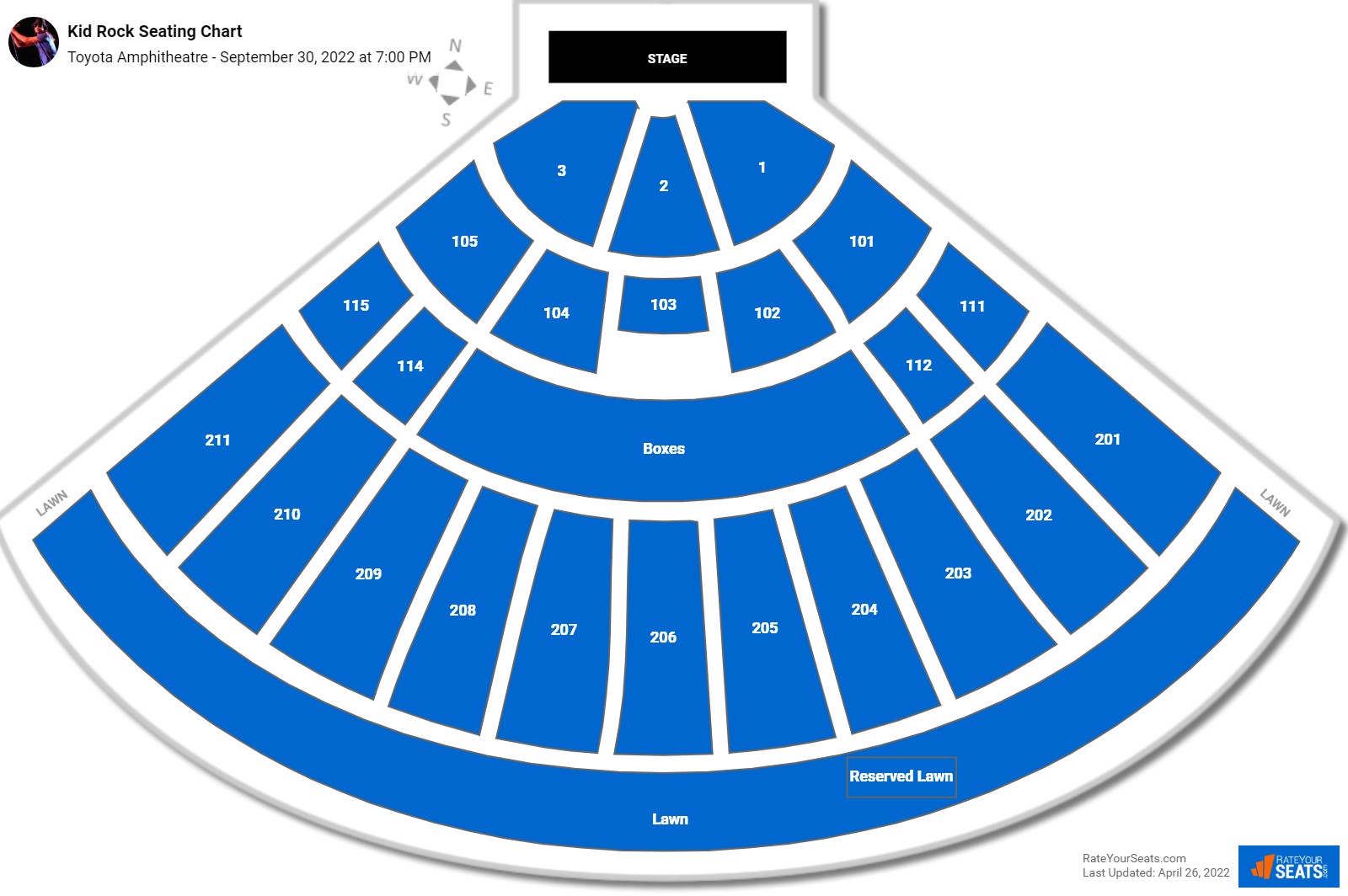 Kid Rock seating chart Toyota Amphitheatre