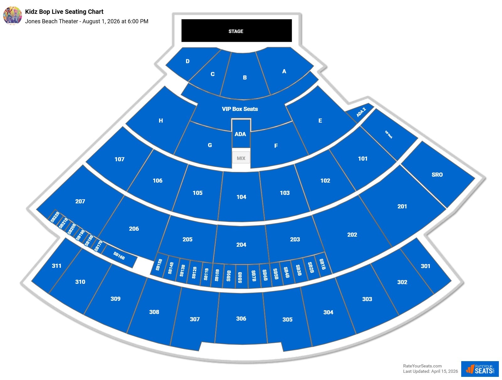 Kidz Bop Live seating chart Jones Beach Theater