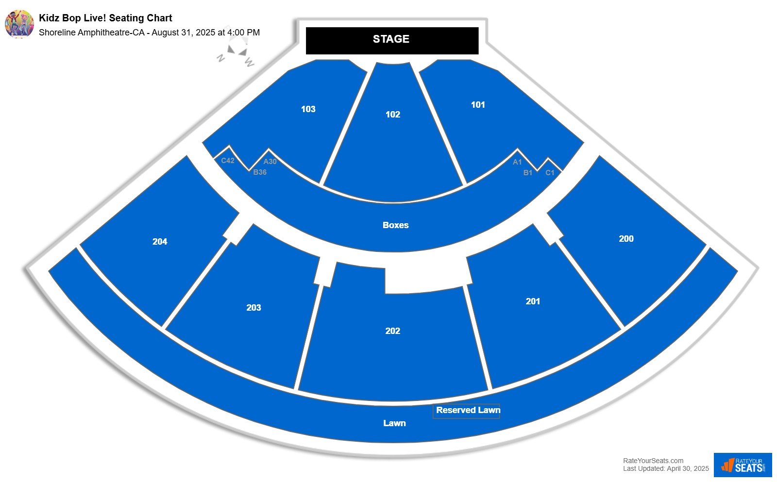 Kidz Bop Live! seating chart Shoreline Amphitheatre-CA