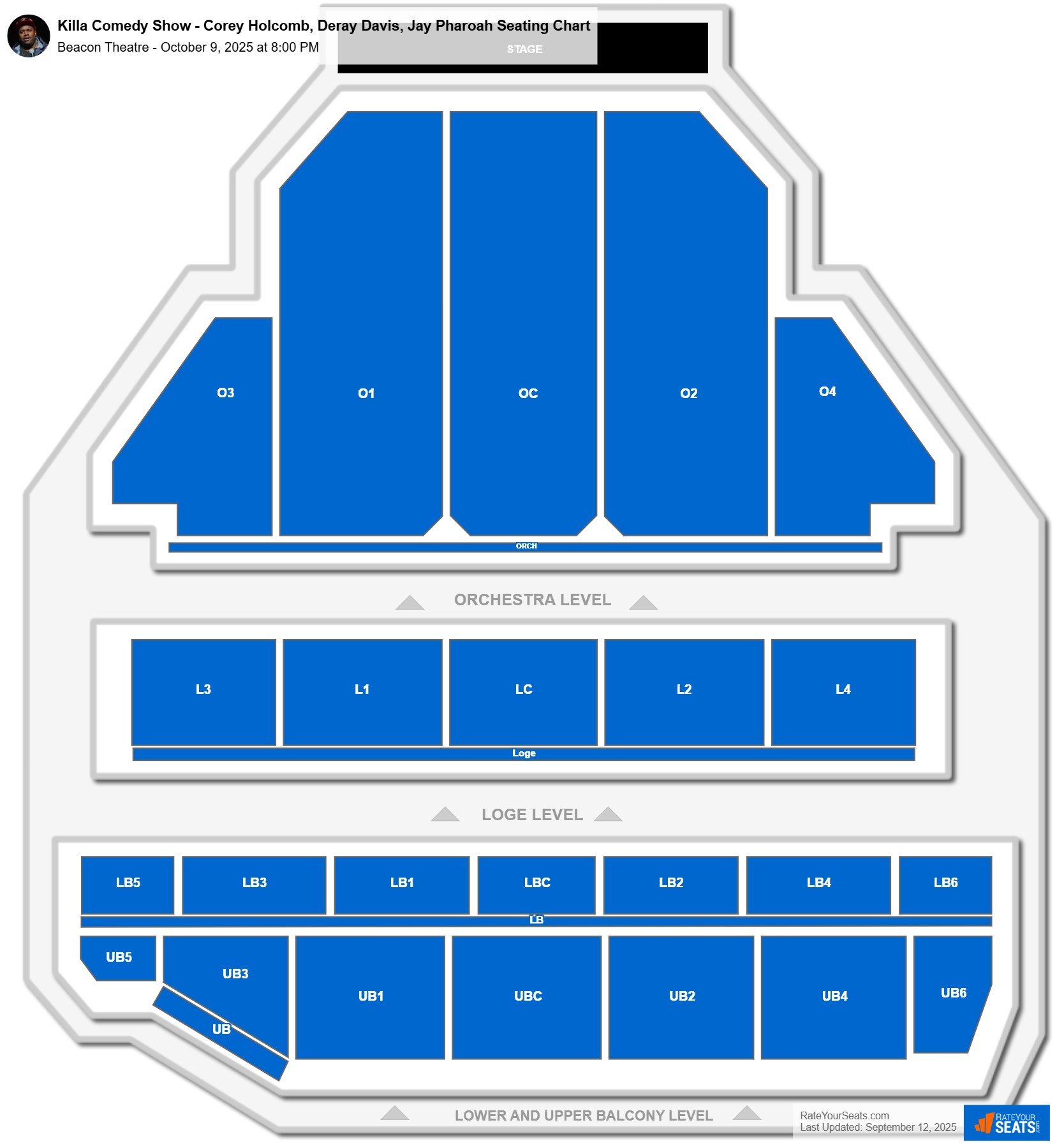 Killa Comedy Show - Corey Holcomb, Deray Davis, Jay Pharoah seating chart Beacon Theatre