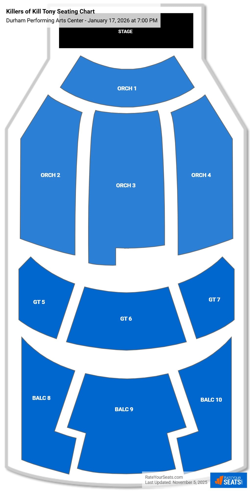 Killers of Kill Tony seating chart Durham Performing Arts Center