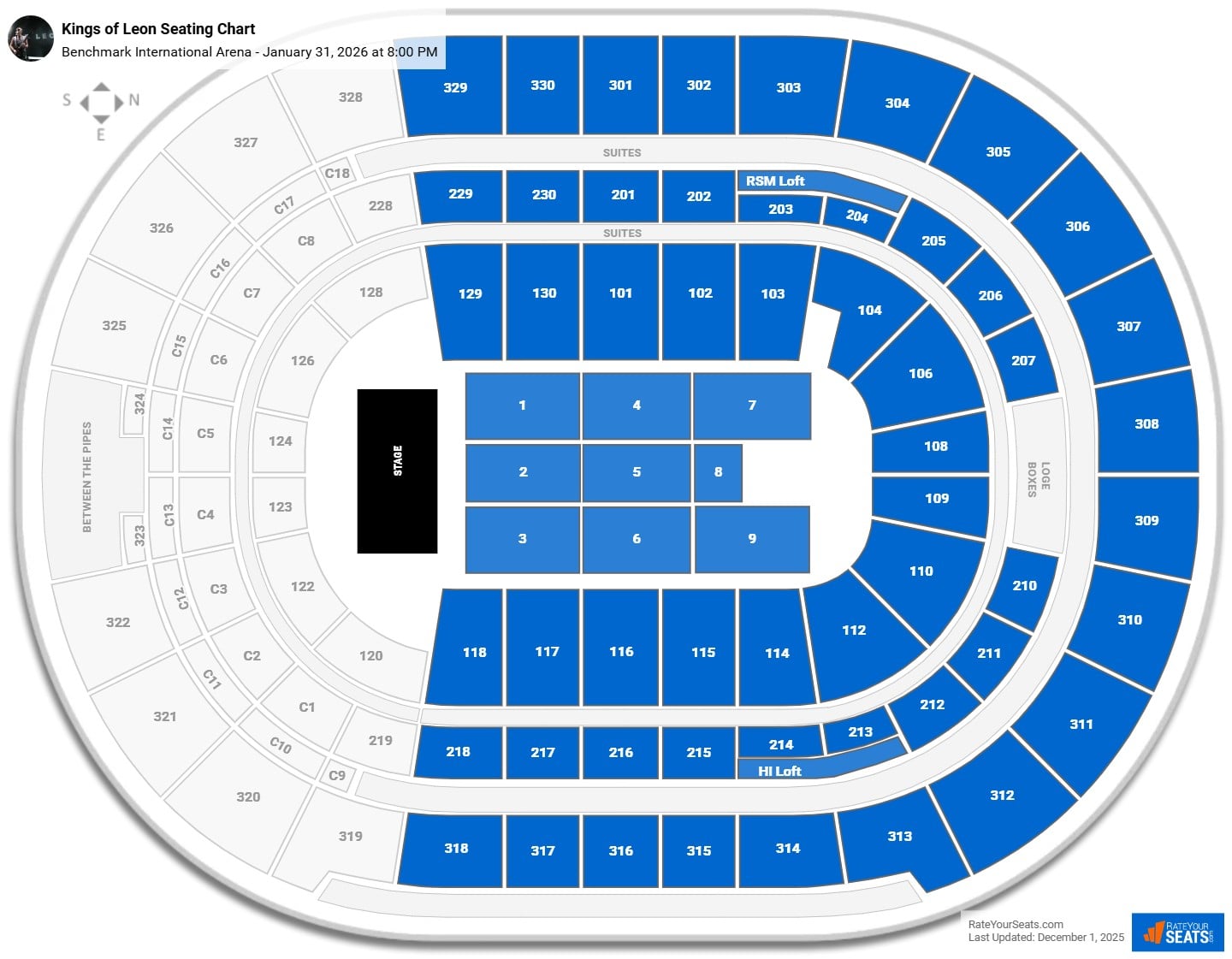 Kings of Leon seating chart Benchmark International Arena
