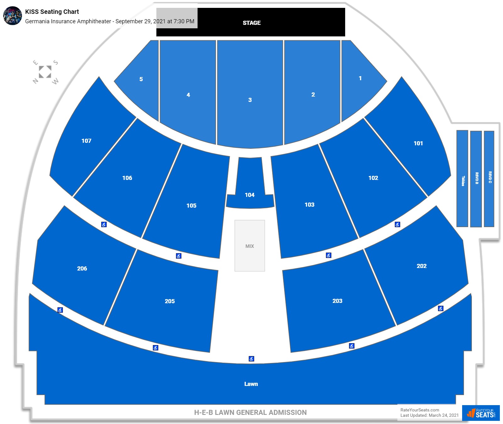 KISS seating chart Germania Insurance Amphitheater