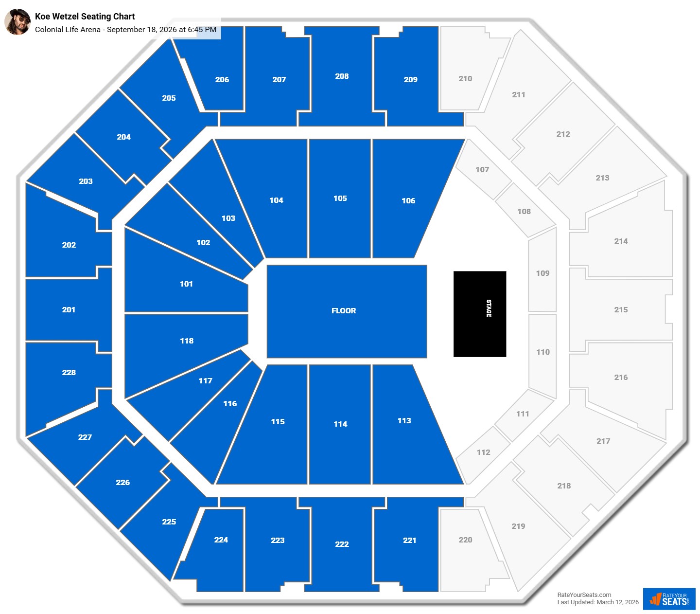 Koe Wetzel seating chart Colonial Life Arena