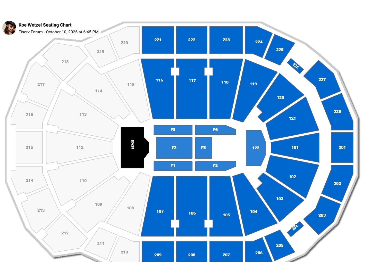 Koe Wetzel seating chart Fiserv Forum