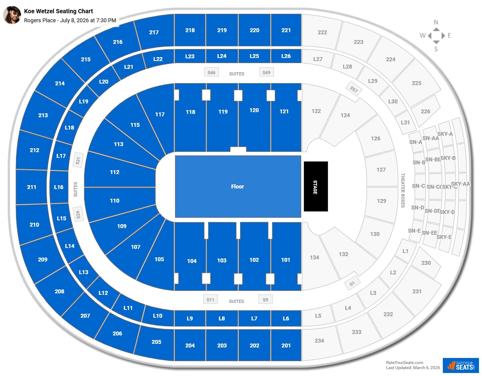 Koe Wetzel seating chart Rogers Place