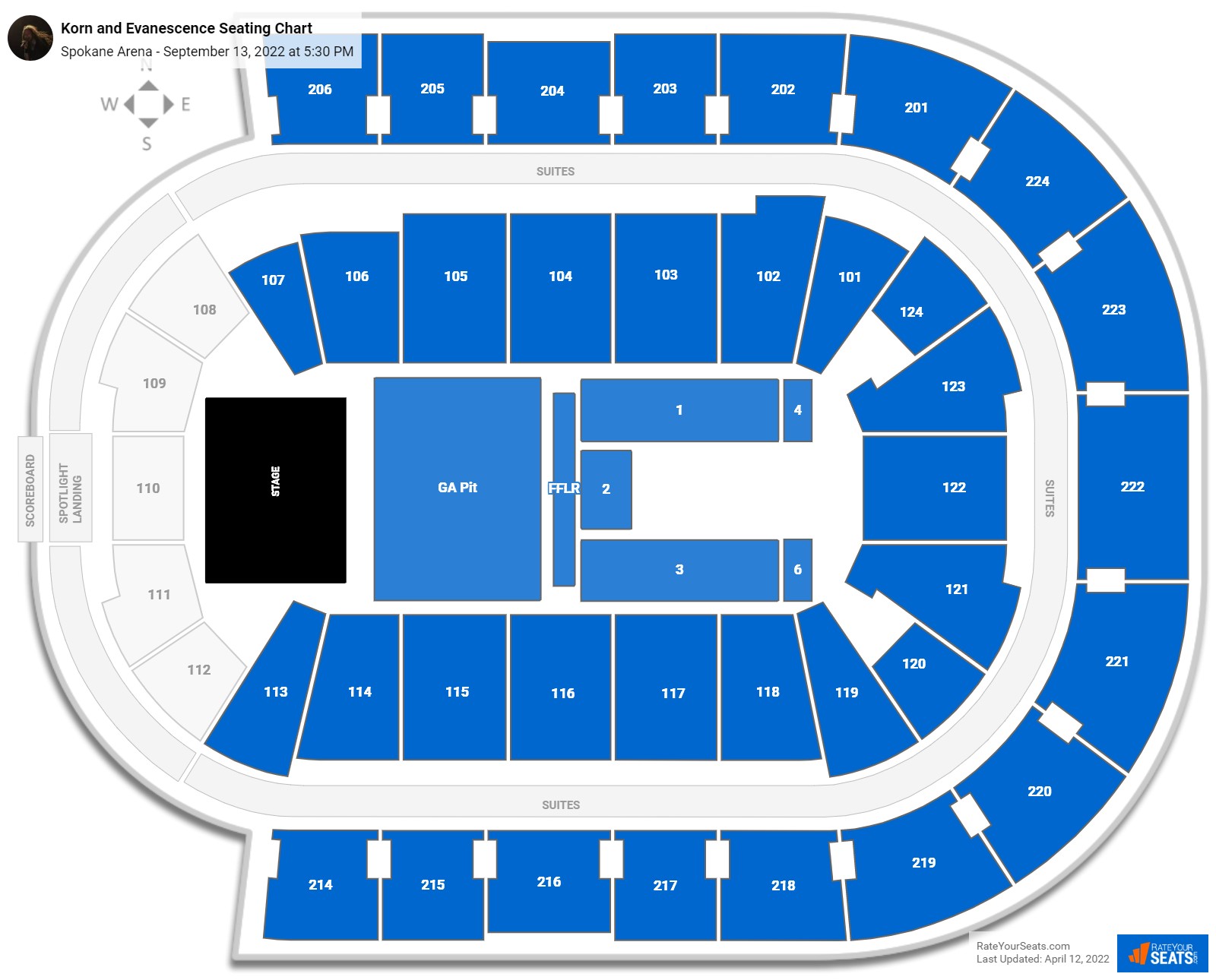 Korn and Evanescence seating chart Spokane Arena
