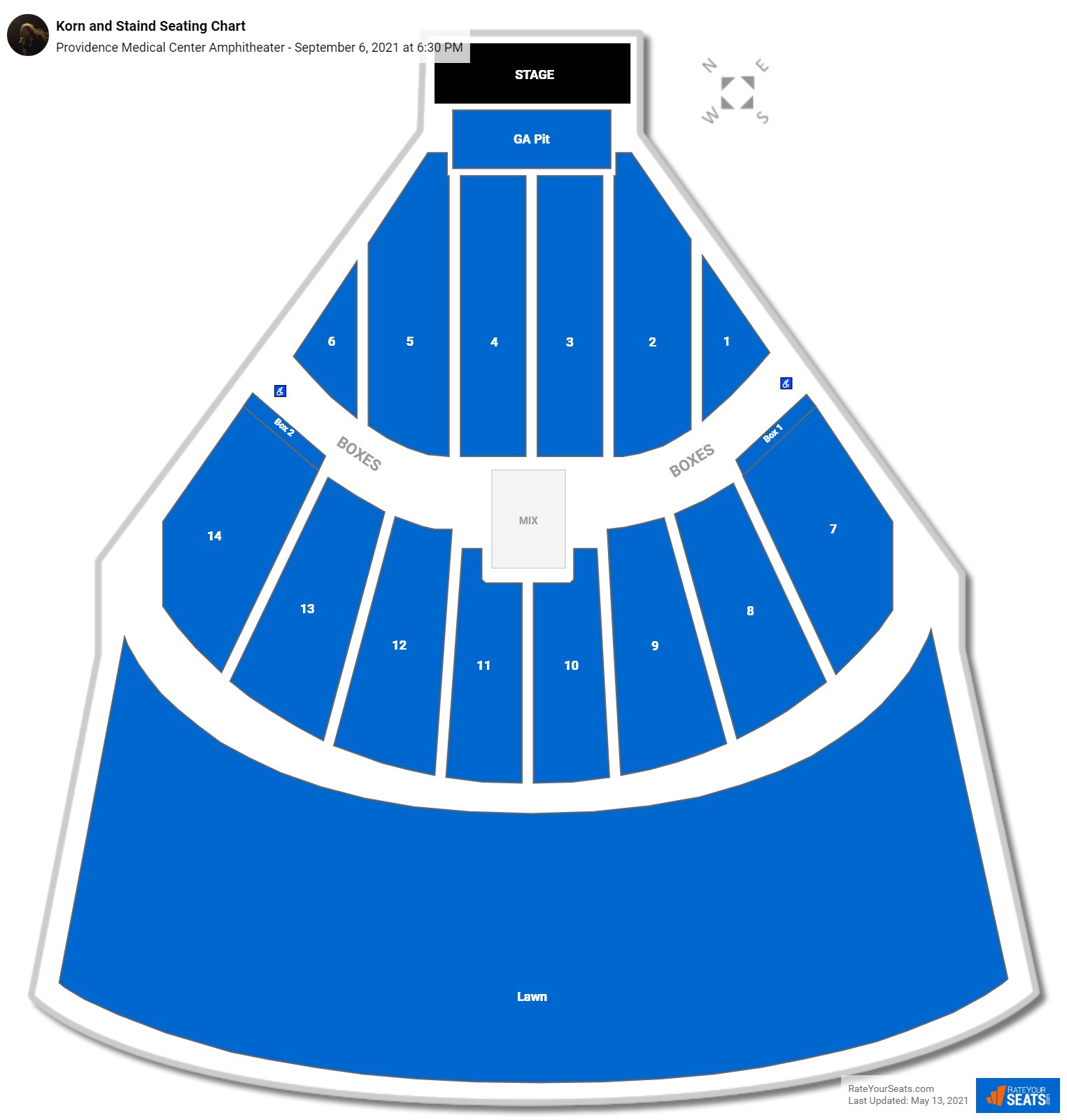 Korn and Staind seating chart Providence Medical Center Amphitheater