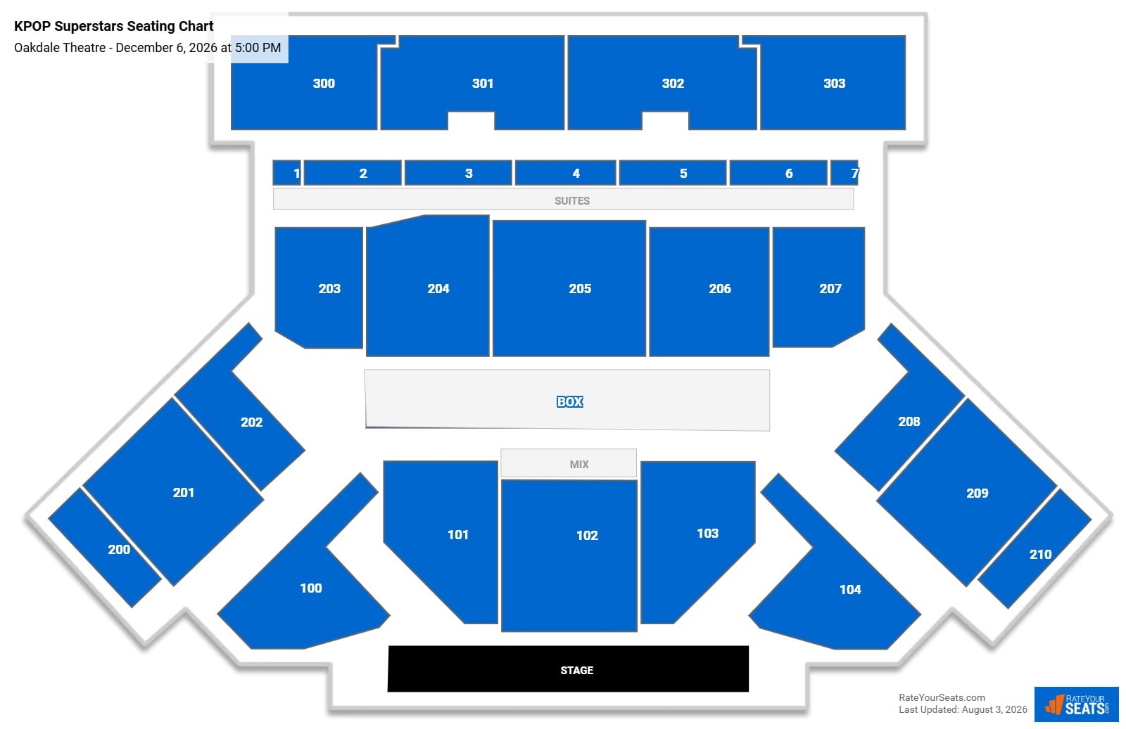 KPOP Superstars Seating Chart at Oakdale Theatre