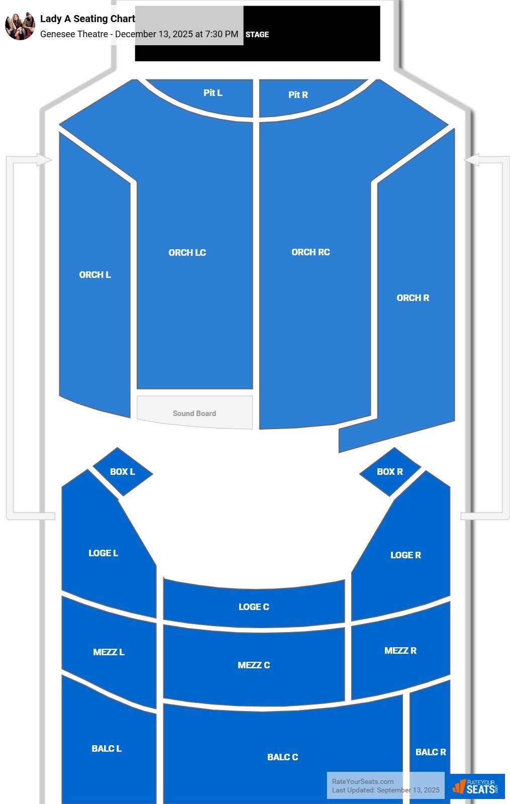 Lady A seating chart Genesee Theatre