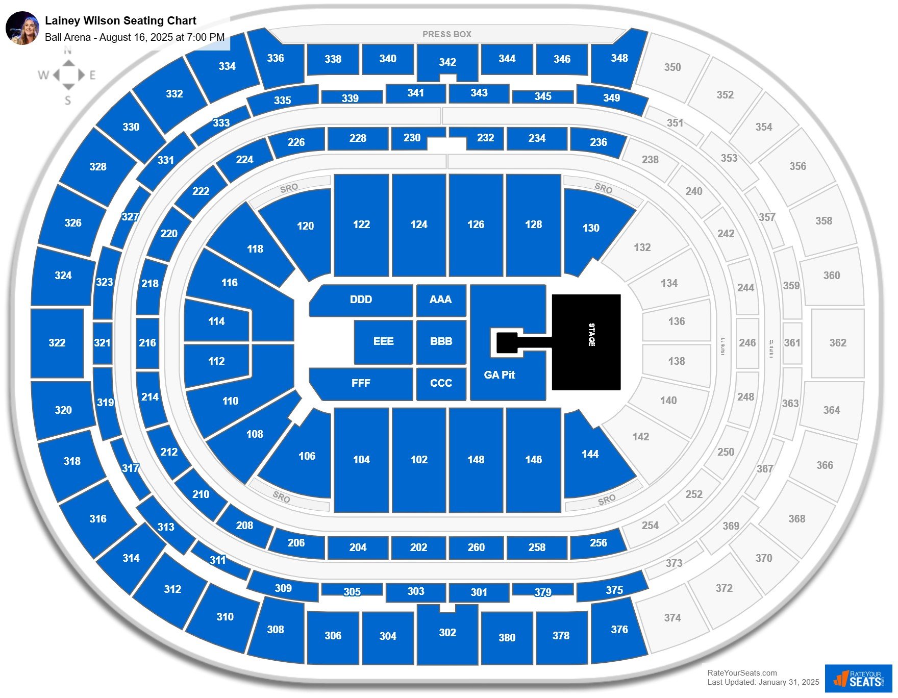 Lainey Wilson seating chart Ball Arena