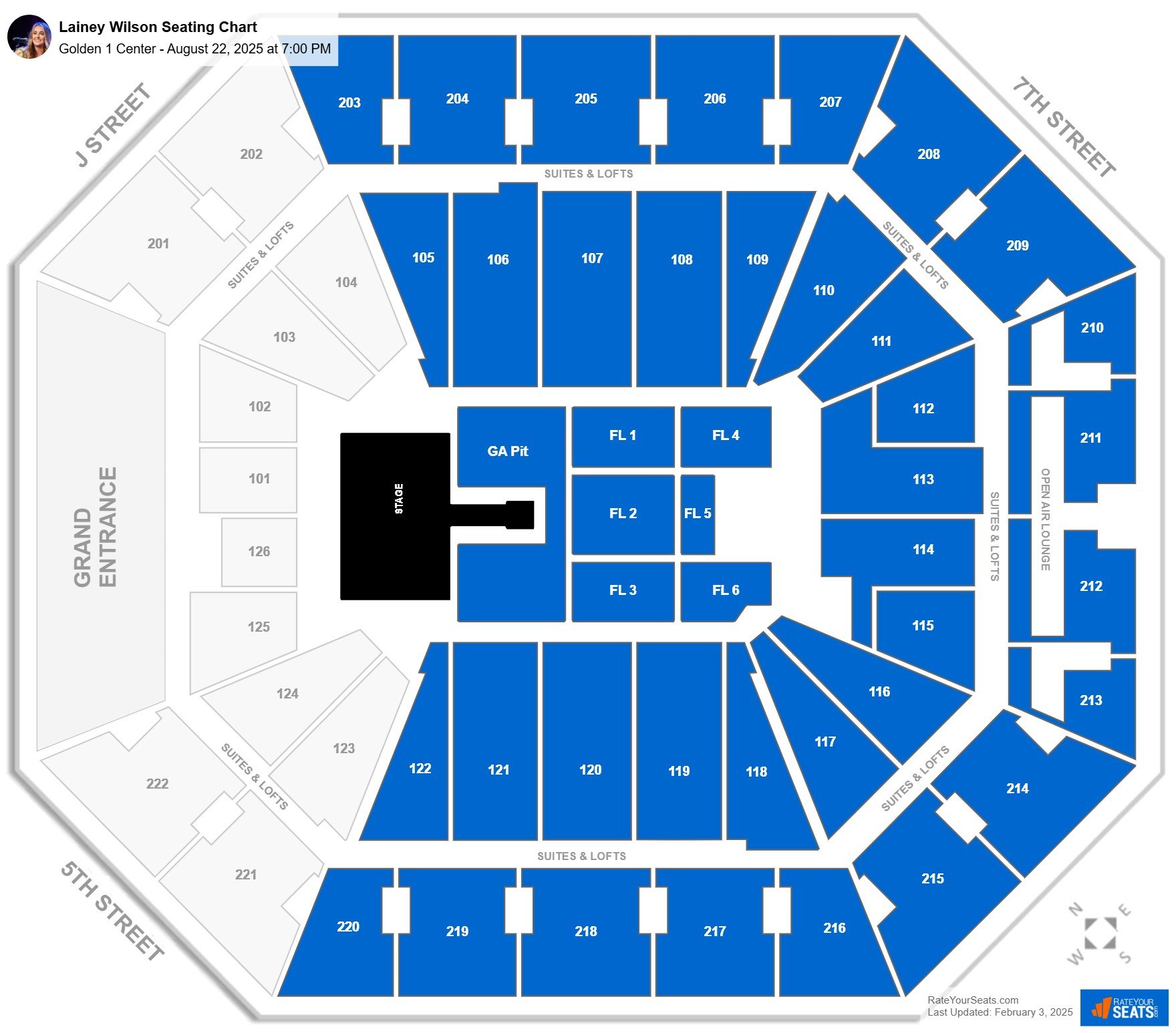 Lainey Wilson seating chart Golden 1 Center