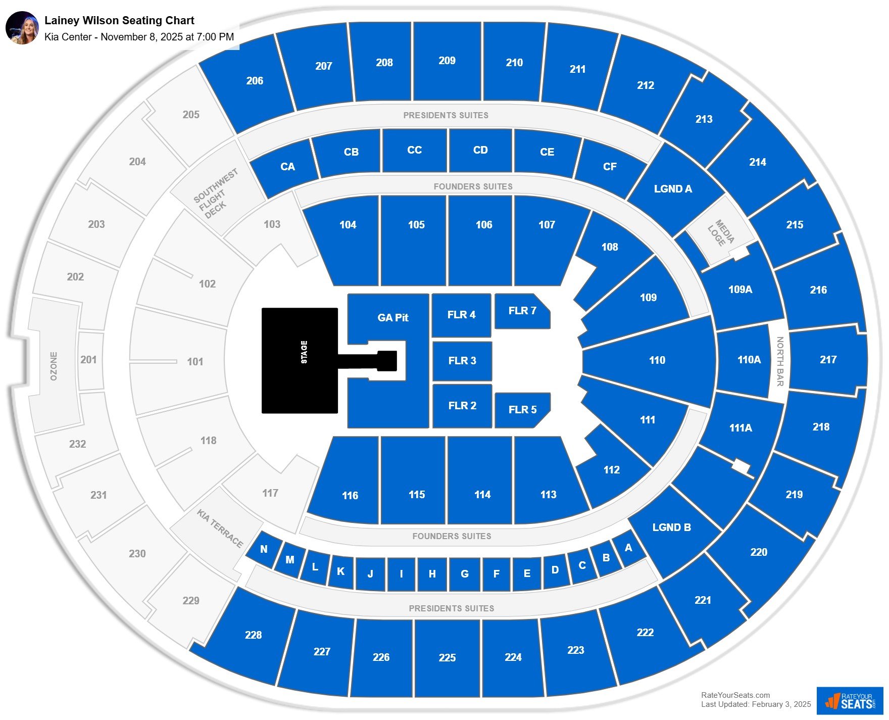 Lainey Wilson seating chart Kia Center