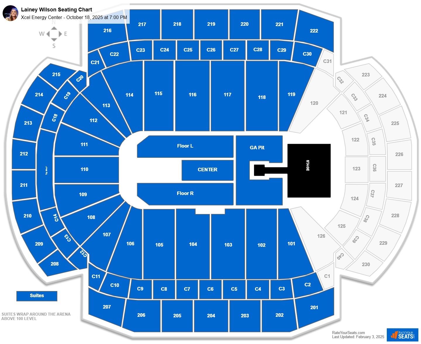 Lainey Wilson seating chart Xcel Energy Center