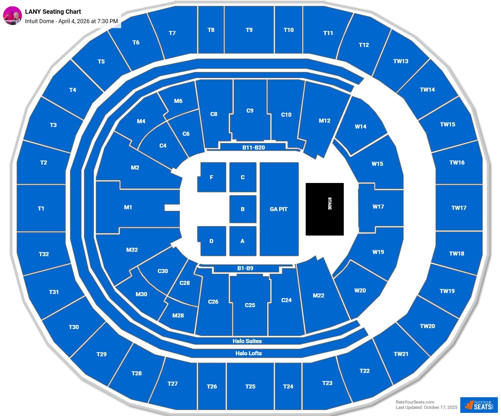 LANY seating chart Intuit Dome