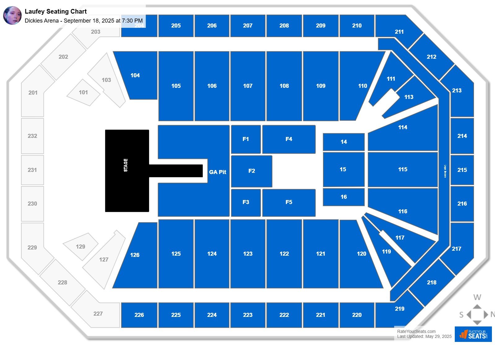 Laufey seating chart Dickies Arena