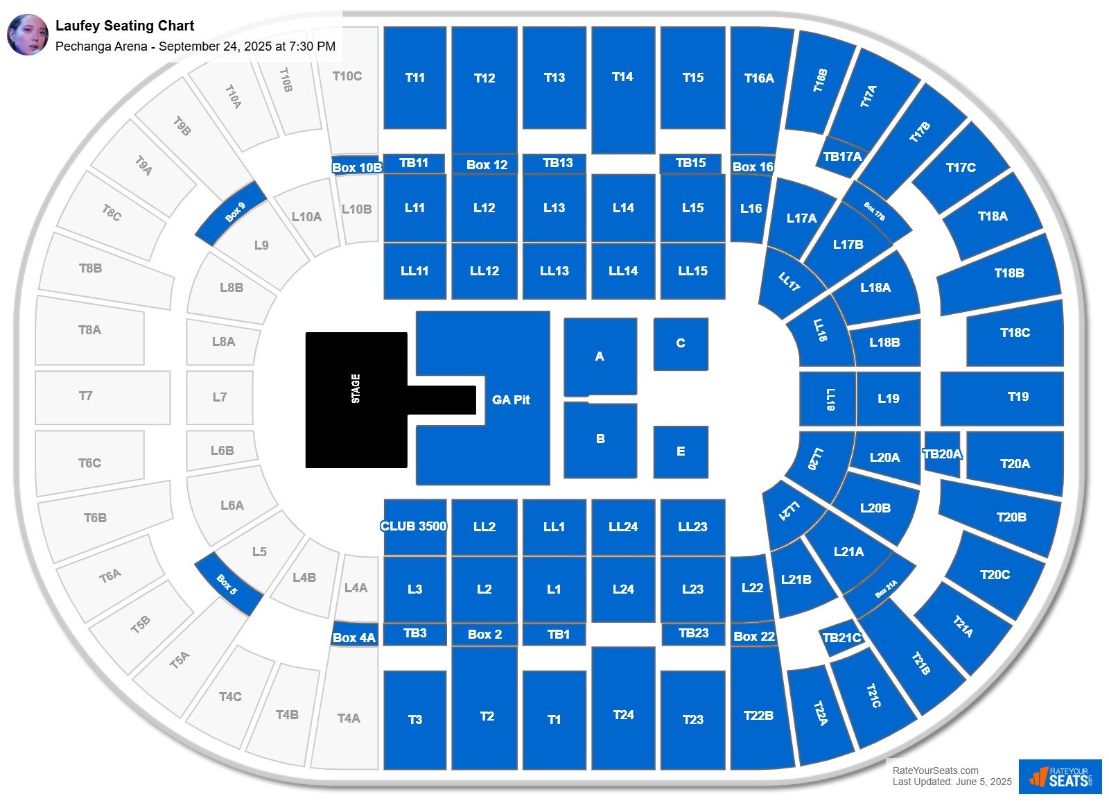 Laufey seating chart Pechanga Arena