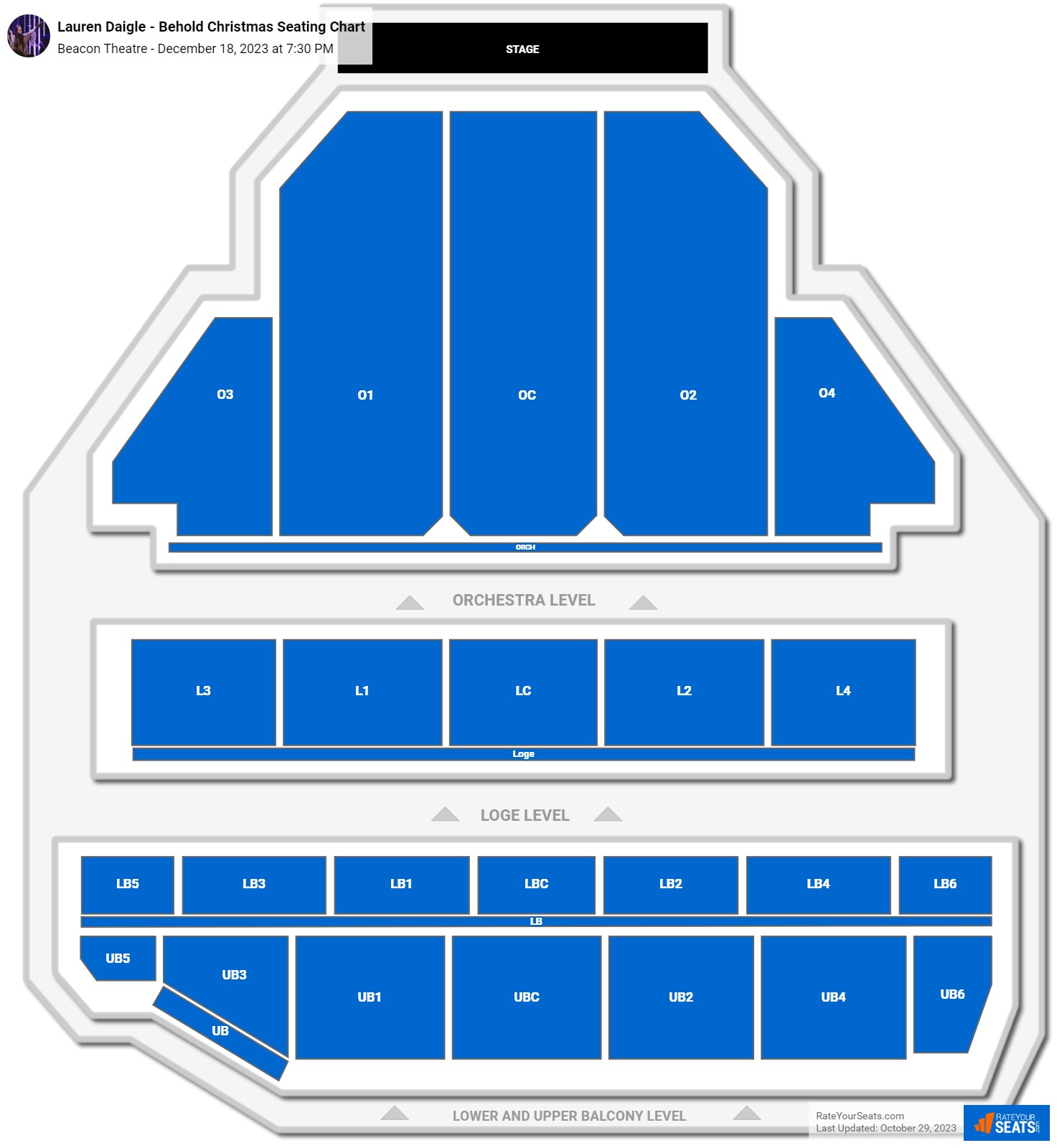Lauren Daigle - Behold Christmas seating chart Beacon Theatre