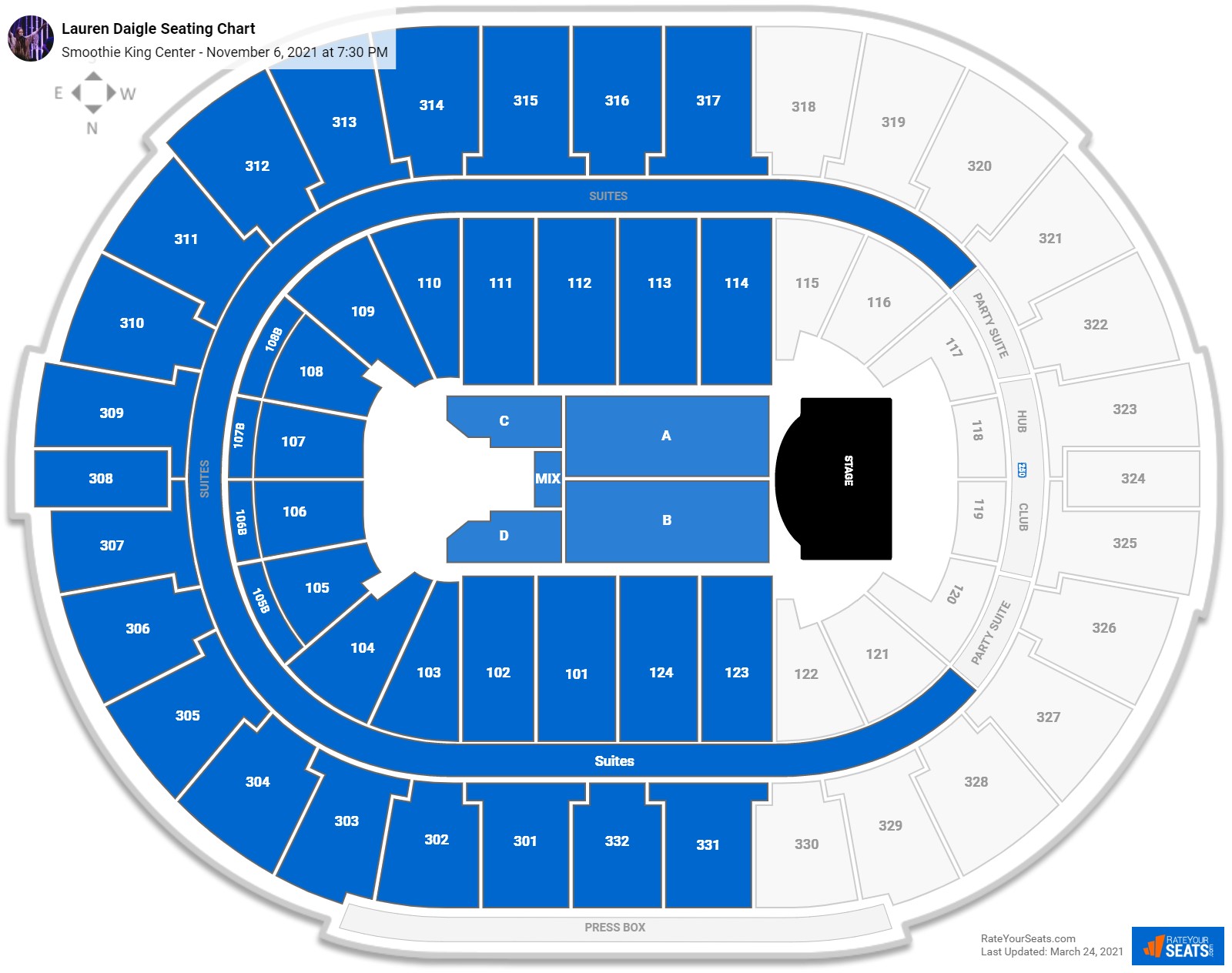 Lauren Daigle seating chart Smoothie King Center