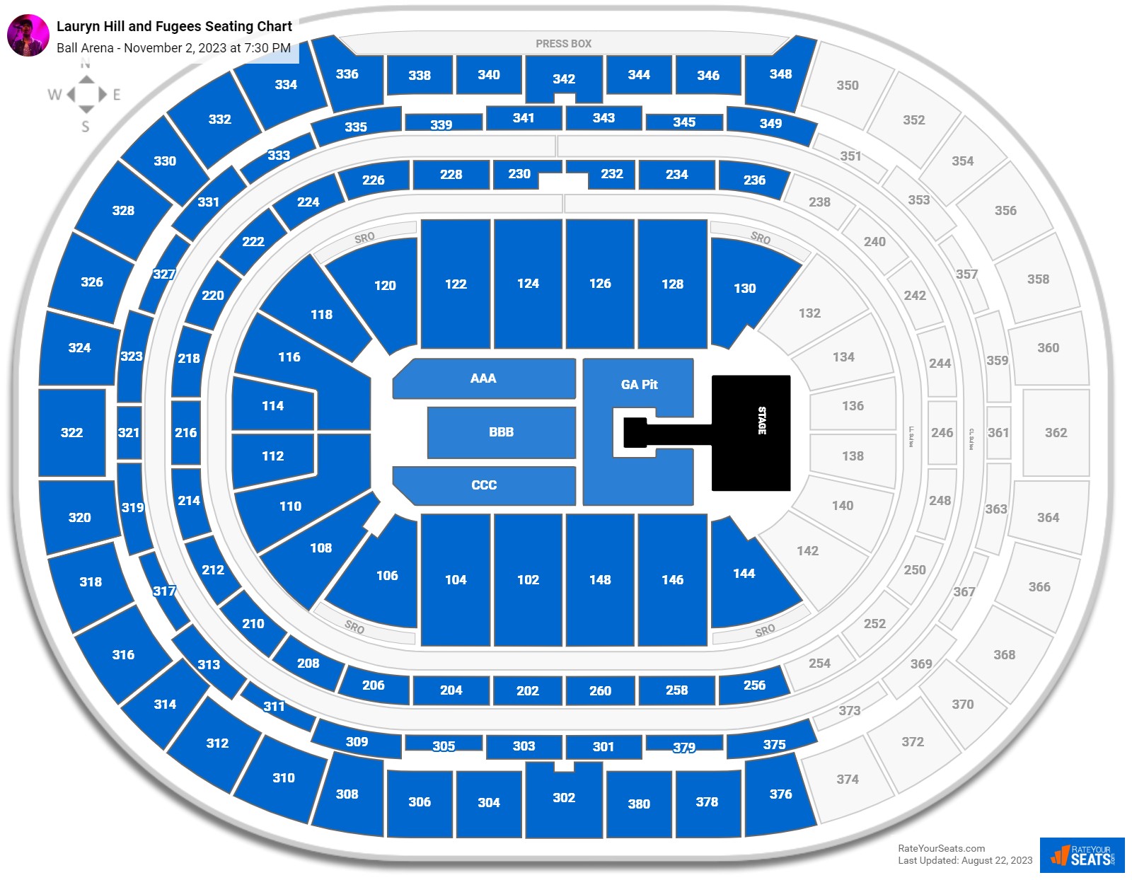 Lauryn Hill and Fugees seating chart Ball Arena