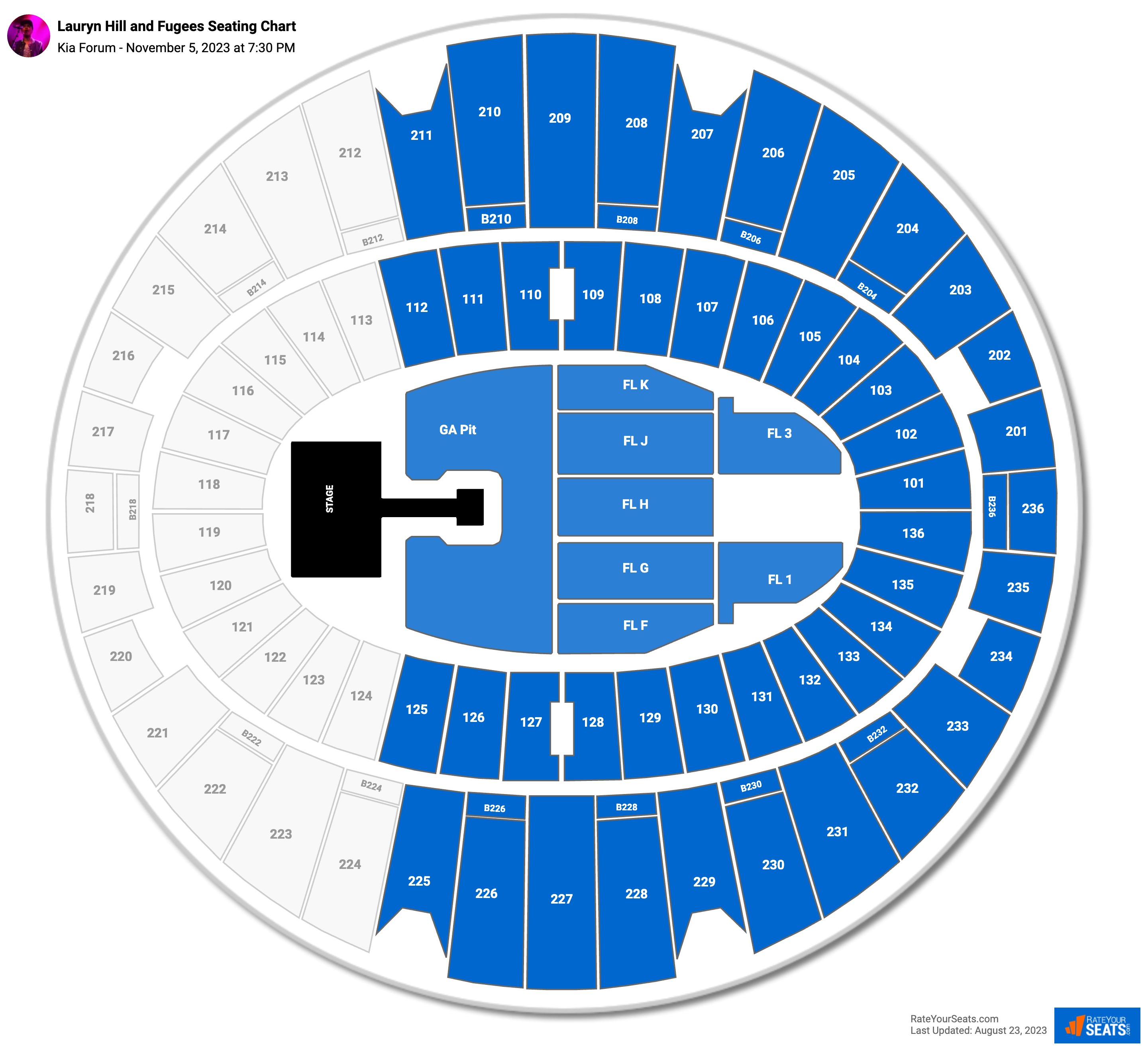 Lauryn Hill and Fugees seating chart Kia Forum