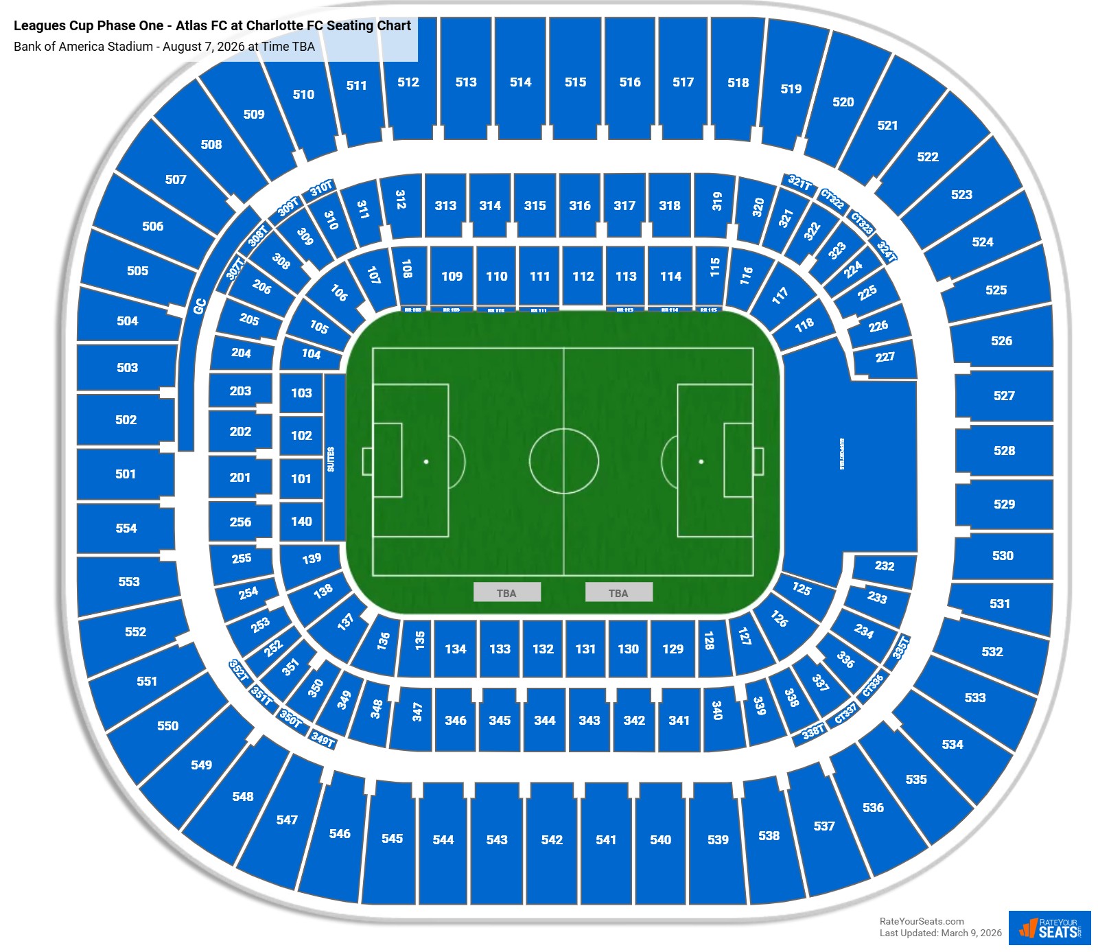 Leagues Cup Phase One - Atlas FC at Charlotte FC seating chart Bank of America Stadium