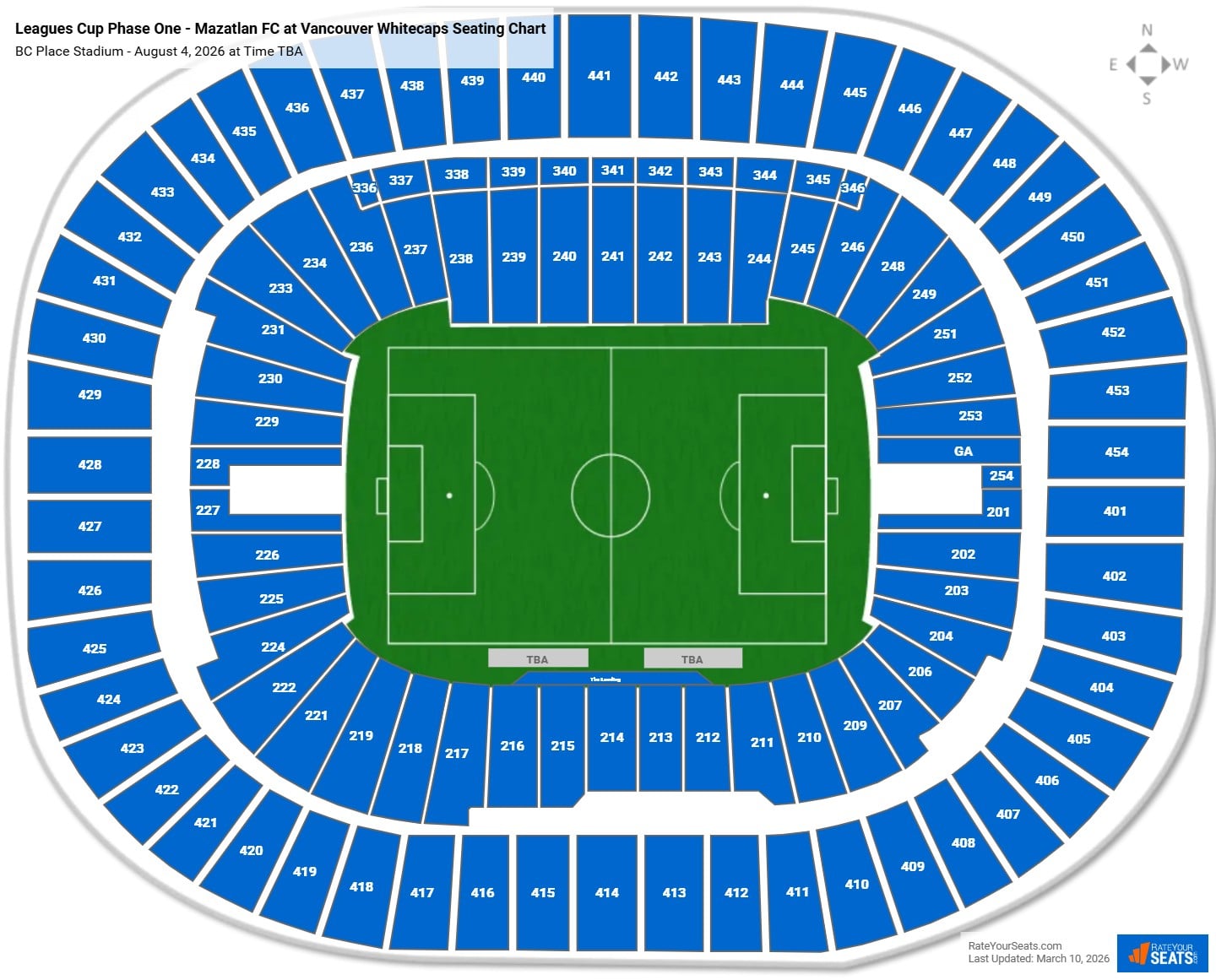 Leagues Cup Phase One - Mazatlan FC at Vancouver Whitecaps seating chart BC Place Stadium