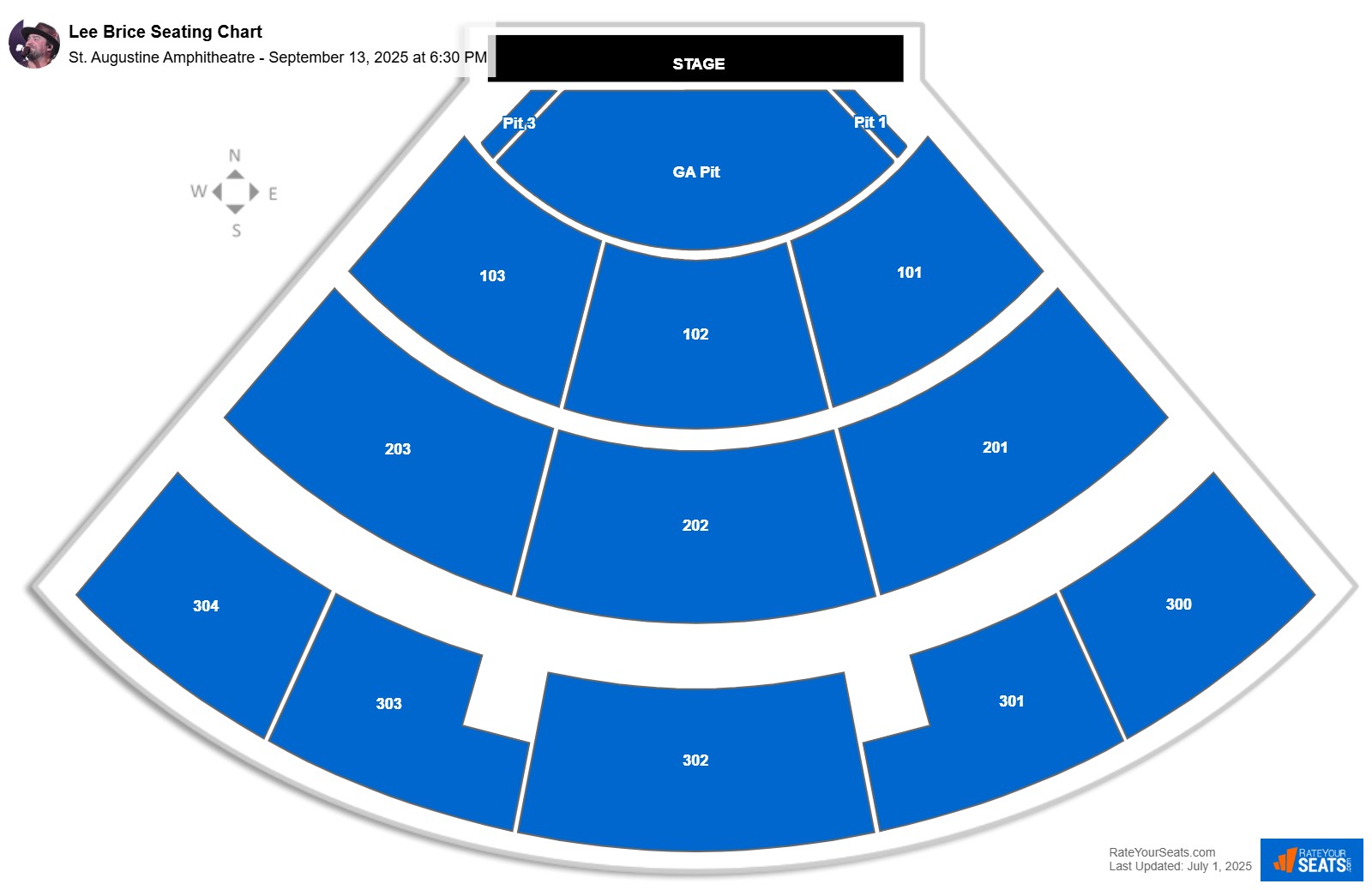 Lee Brice seating chart St. Augustine Amphitheatre