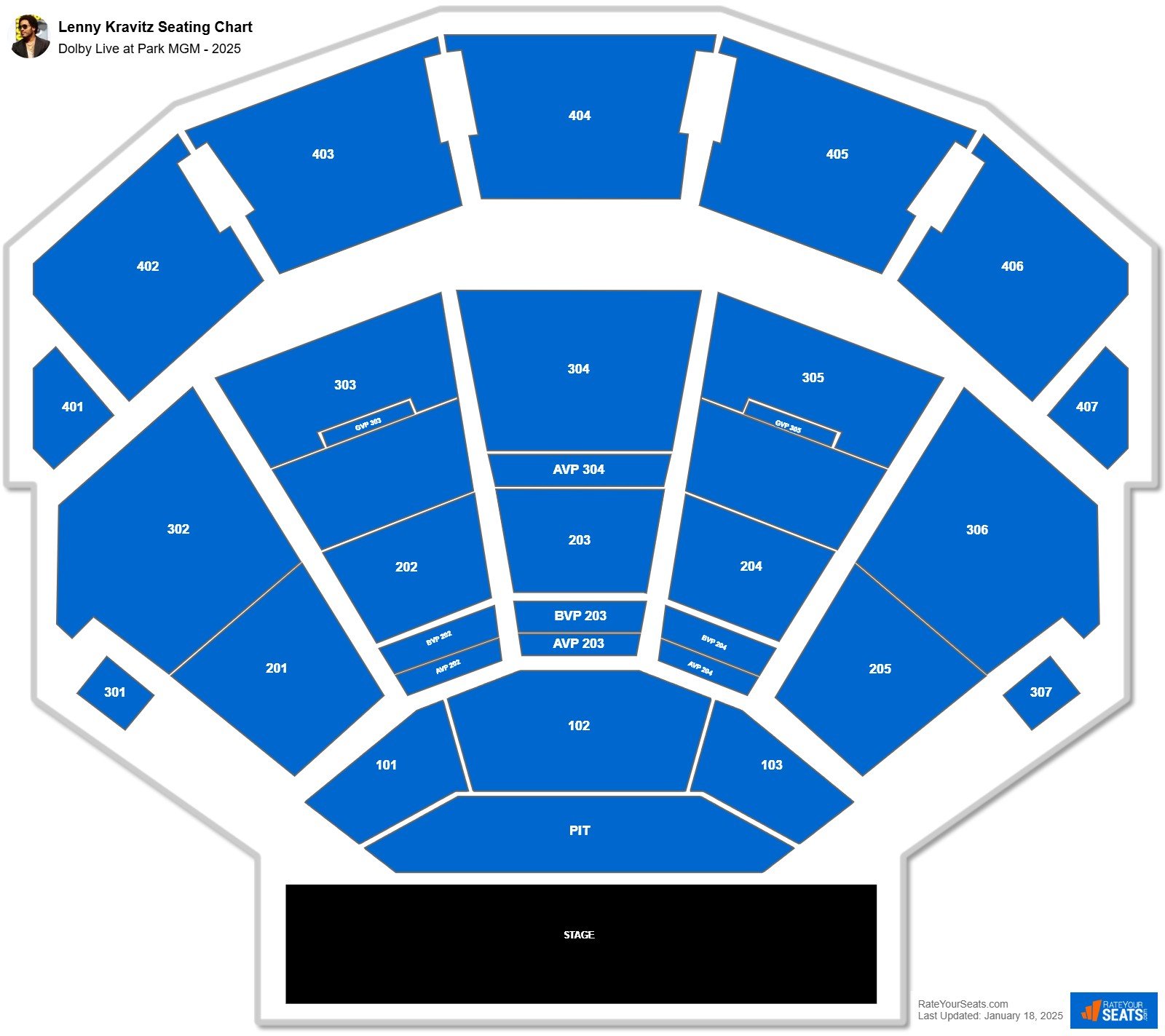 Lenny Kravitz seating chart Dolby Live at Park MGM