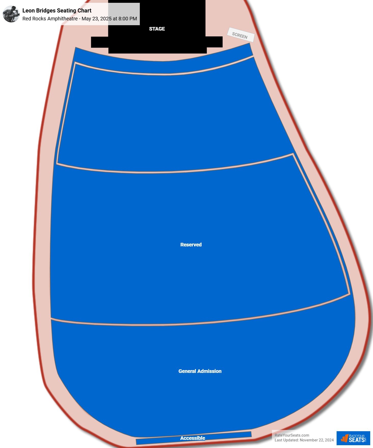 Leon Bridges seating chart Red Rocks Amphitheatre