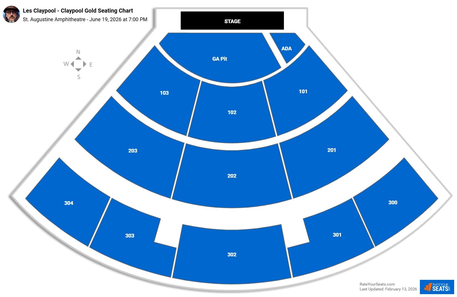 Les Claypool - Claypool Gold seating chart St. Augustine Amphitheatre