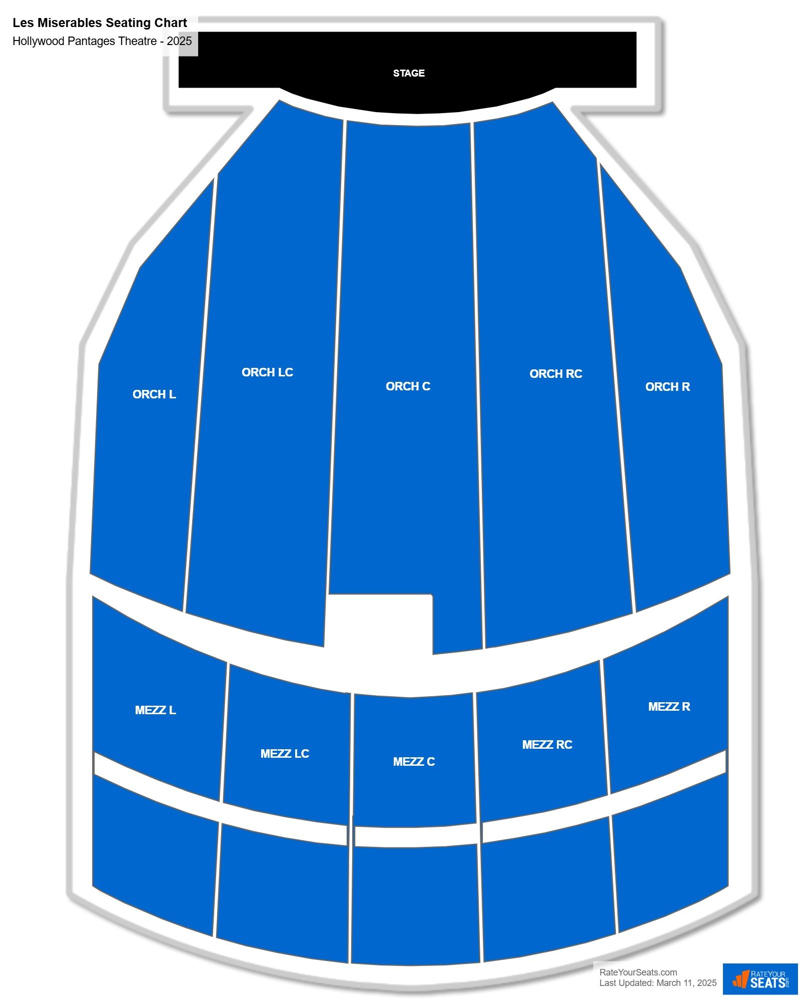 Les Miserables seating chart Hollywood Pantages Theatre