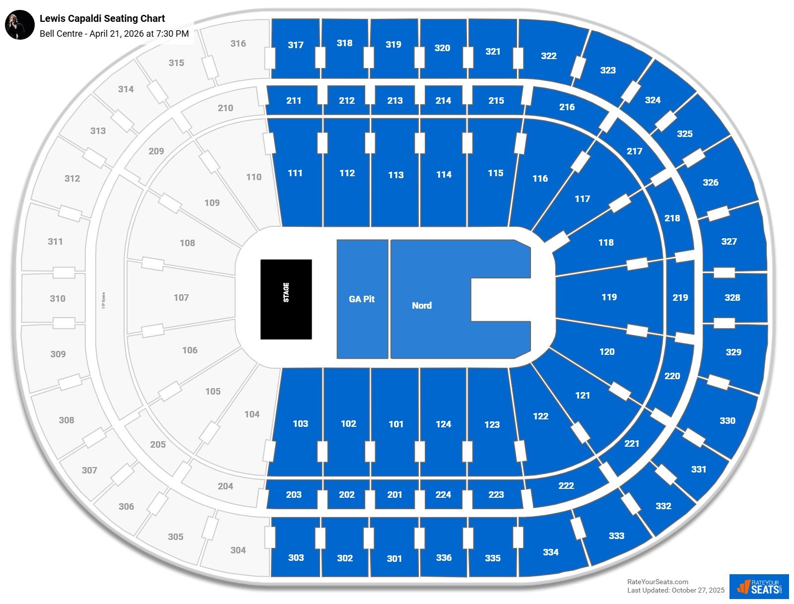 Lewis Capaldi seating chart Bell Centre